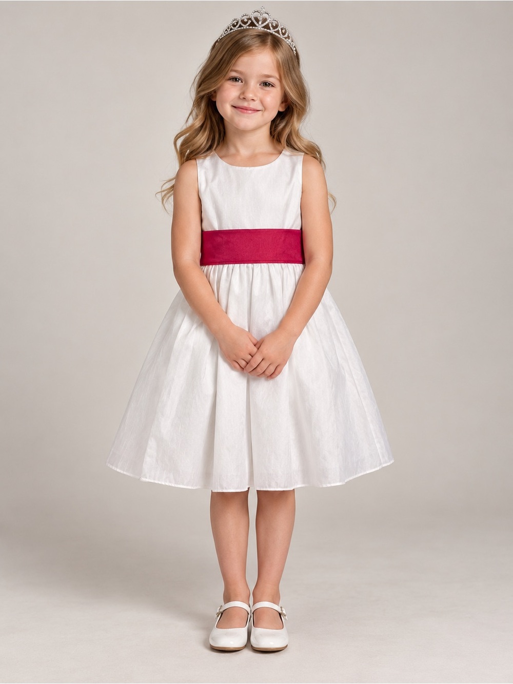 Classic White Flower Girl Dress with Fuchsia Sash